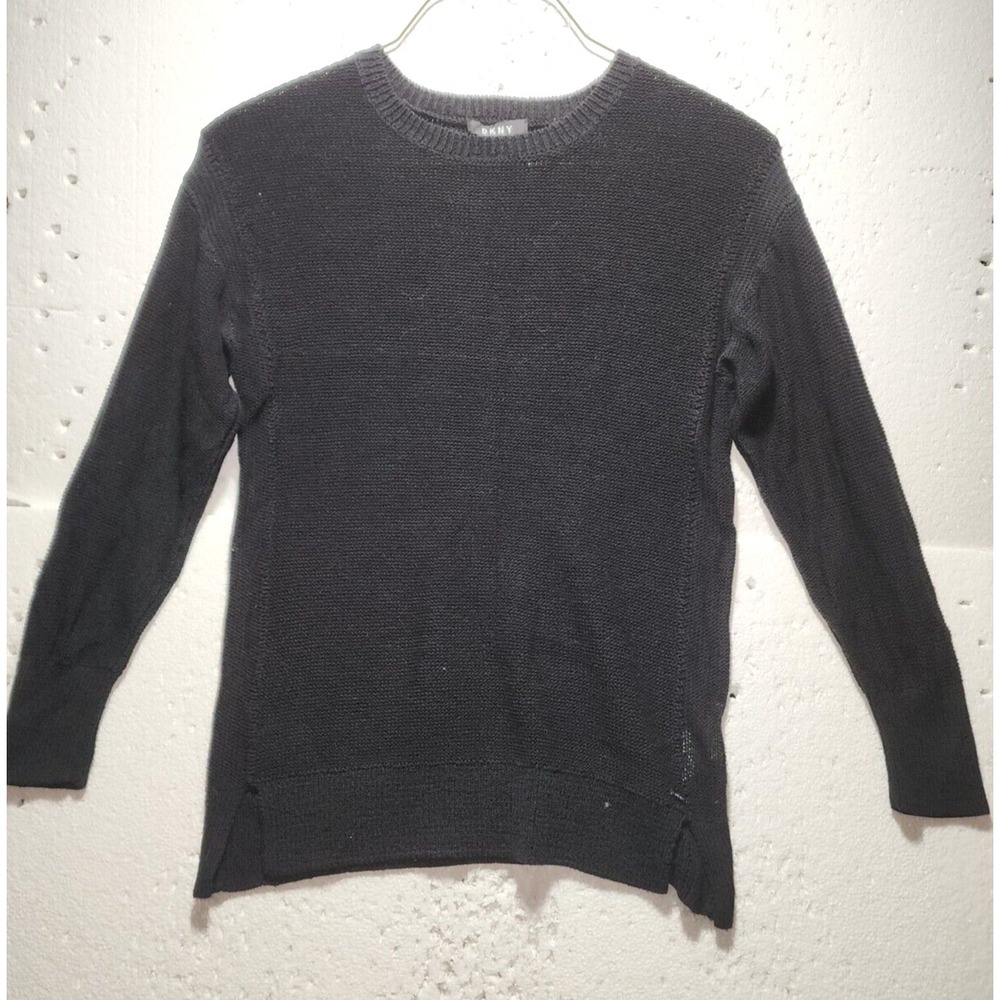 DKNY Sweater Women Medium Black Knitted Long Sleeve Round Neck Sweatshirt
